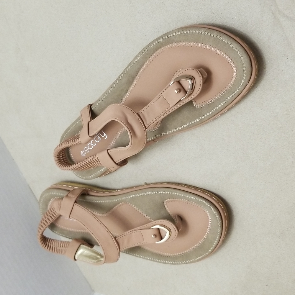 Socofy Sandals, Tan, Size 6.5
